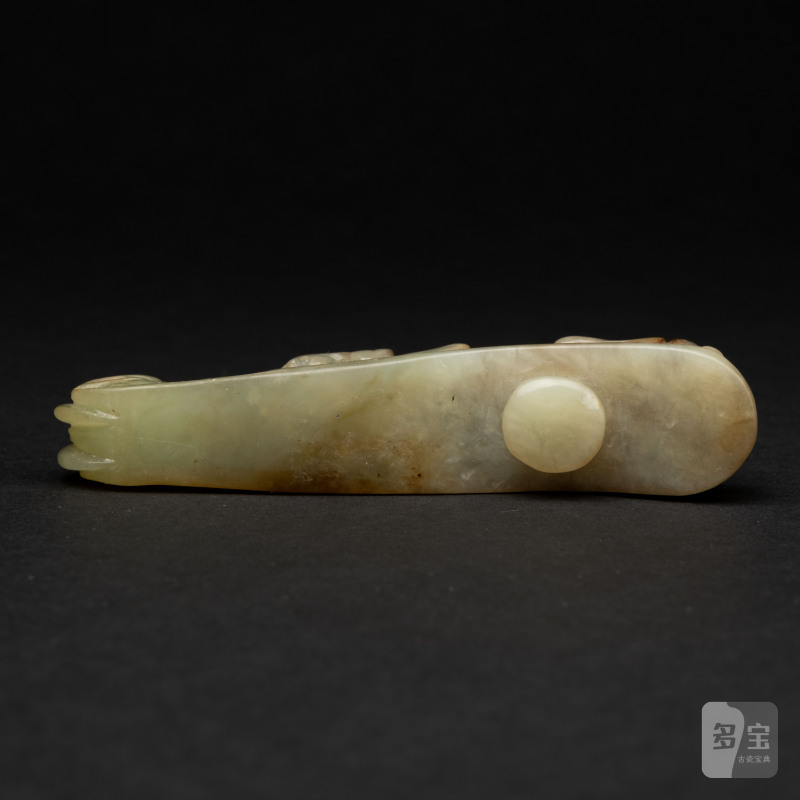    明 白玉紅沁蒼龍教子帶扣 - 图7